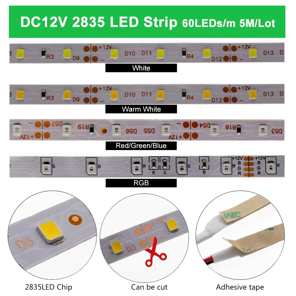 High Birght 5M 5050 2835 Led Strips Light Warm Pure White Red Green RGB Flexible 5M Roll 300 Leds 12V outdoor Ribbon