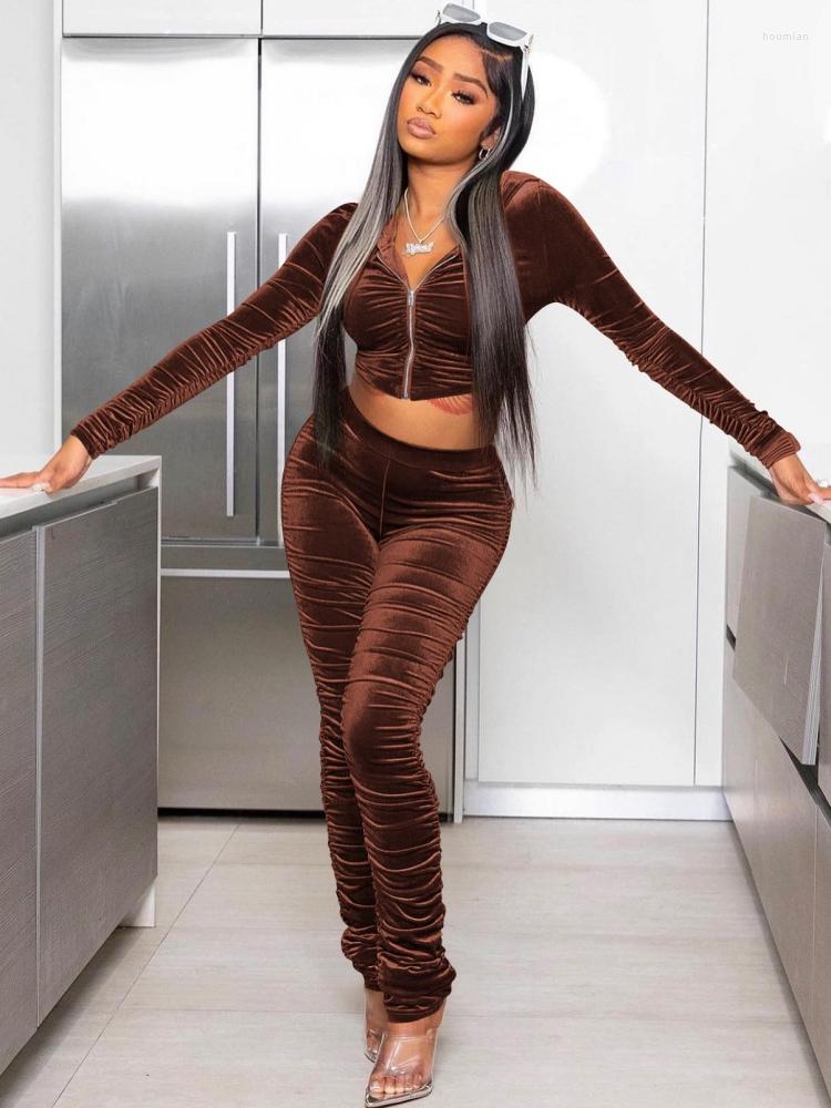 Women's Two Piece Pants Autumn Winter Set Women Tracksuit Zipper Hooded Collar Tops And Suits Fashion Patchwork Outfits