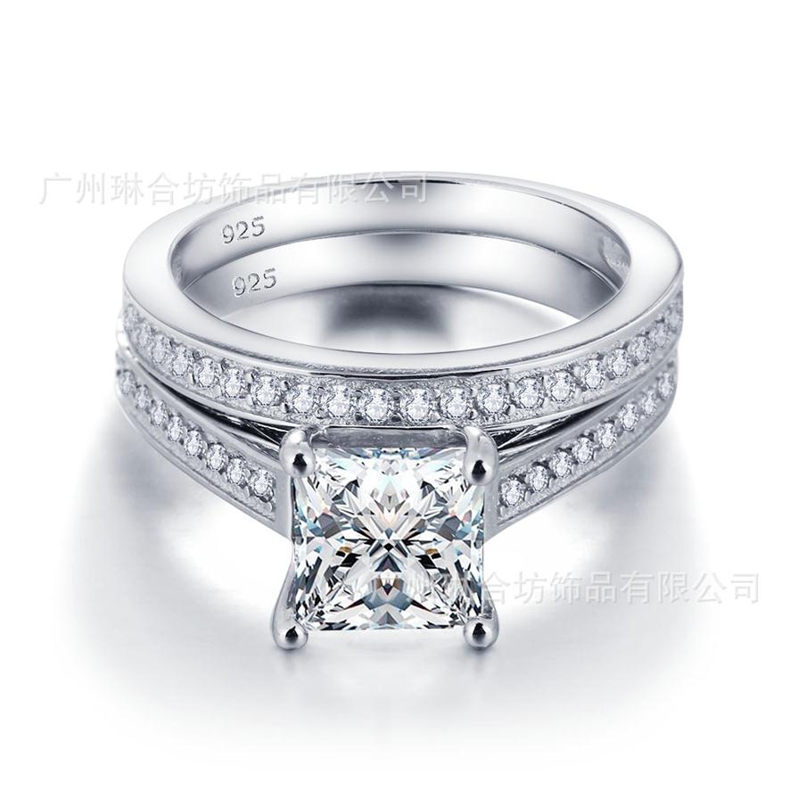 New Real 925 Sterling Silver Ring Set for Women Princess Cut Wedding Ring Sets Jewelry N60247d