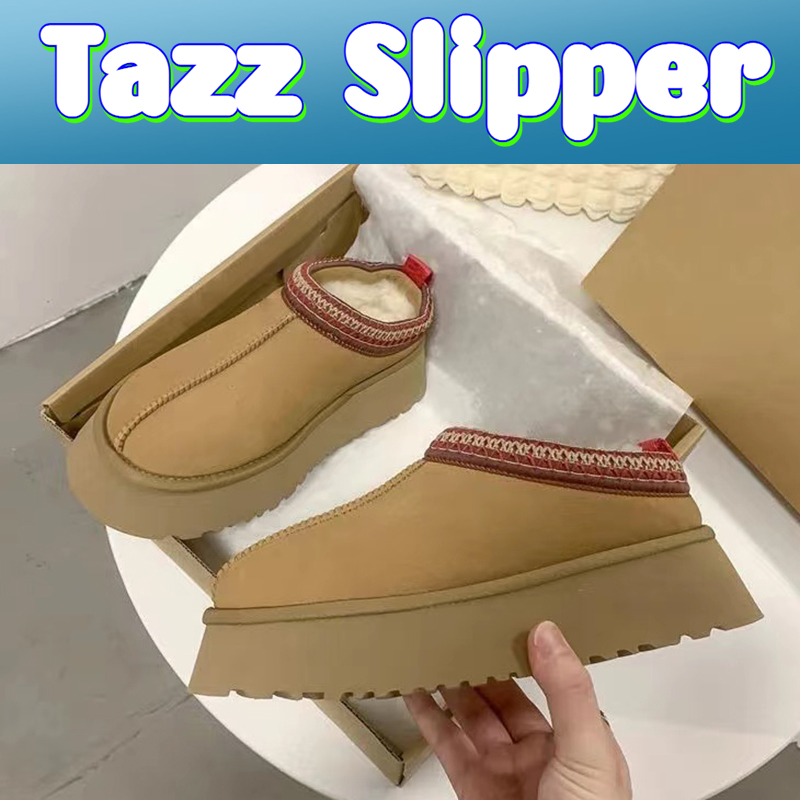 2022 Snow Boots Women Tazz Slippers Australia platform boot Designer womens winter Ankle booties Suede shearling Slipper warm wool shoes chestnut fur slides, Bubble wrap packaging