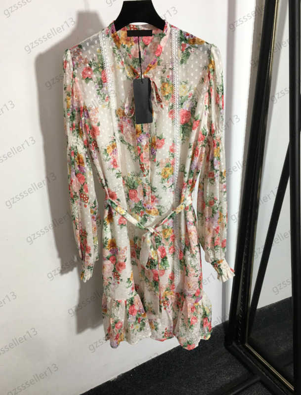Designer Casual Dress Womens Floral Print Lace Trim Niba Placed Wave Point Dresses Stand Up Bow Tie Slim Belt Frivolous Lining Maxiskit Women Apparel 1970, 12
Designer Casual Dress Womens Floral Print Lace Trim Niba Placed Wave Point Dresses Stand Up Bow Tie Slim Belt Frivolous Lining Maxiskit Women Apparel 1970, 12
