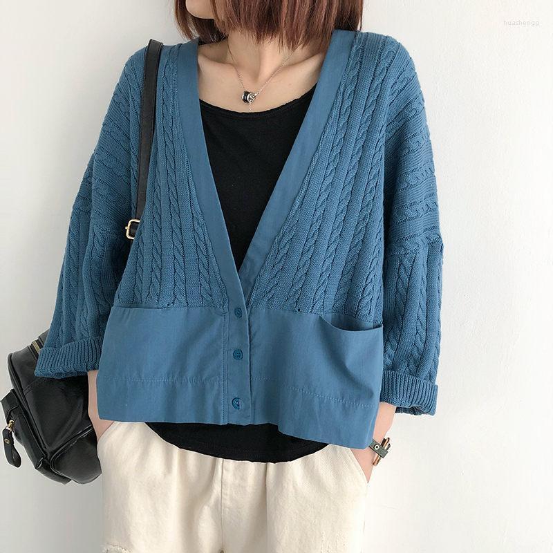 Women's Knits Women's & Tees Short Casual Ladies Sweater Cardigan 2022 Retro Loose V-Neck Stitching Long Sleeve Knitted Top Spring, Blue
Women's Knits Women's & Tees Short Casual Ladies Sweater Cardigan 2022 Retro Loose V-Neck Stitching Long Sleeve Knitted Top Spring, Blue