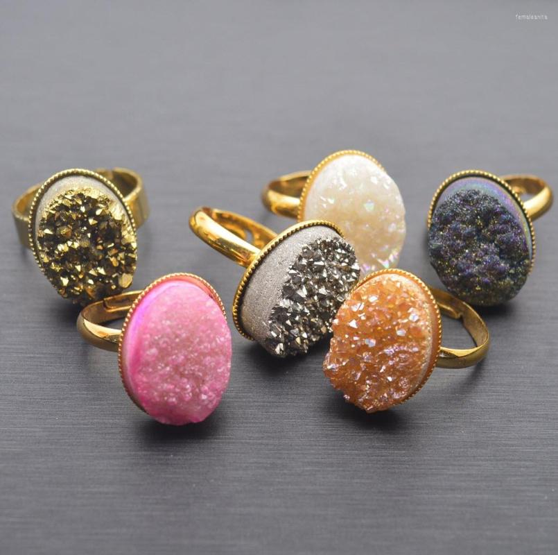 Wedding Rings Natural Crystal Druzy Finger Ring Charm Exaggerated Gold Plating Minerals Geode Gem Stone Oval For Women
Wedding Rings Natural Crystal Druzy Finger Ring Charm Exaggerated Gold Plating Minerals Geode Gem Stone Oval For Women