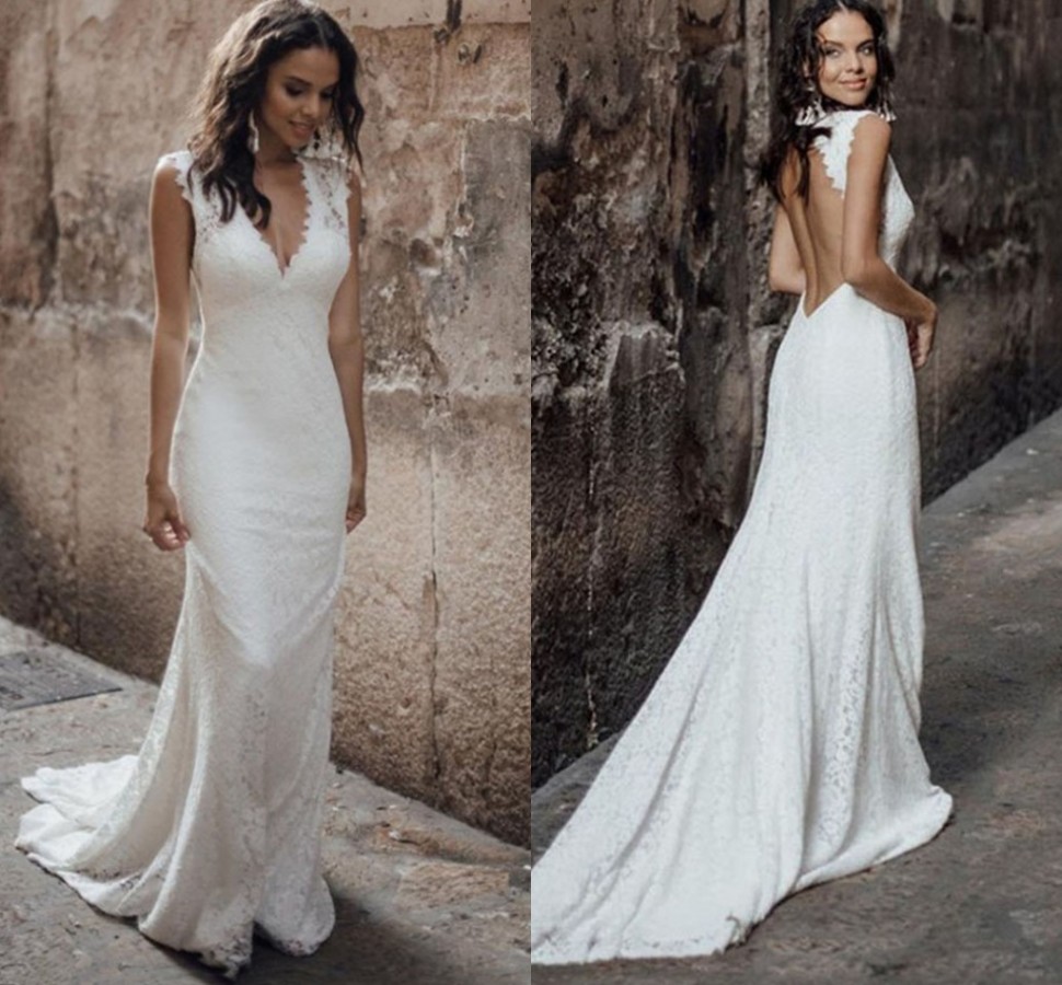 Sexy Mermaid Wedding Dress for Women 2023 Lace Deep V-neck Boho Bride Gowns Backless Vestidos De Novia Robe De Mariage