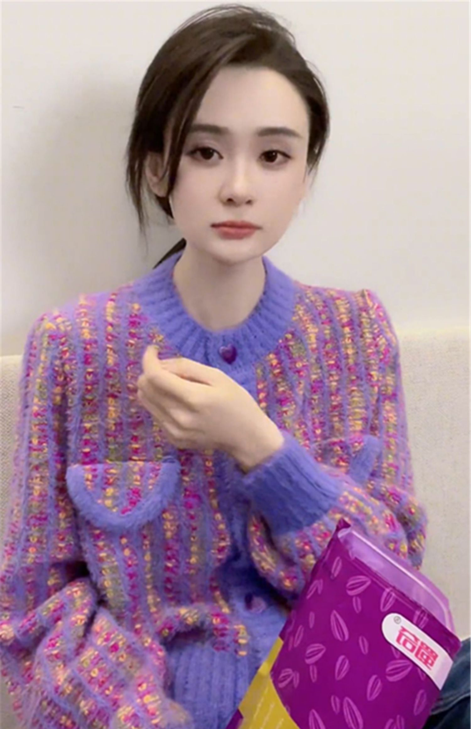 Womens o-neck long sleeve color block purple warm thickening knitted sweater coat cardigan SMLXL