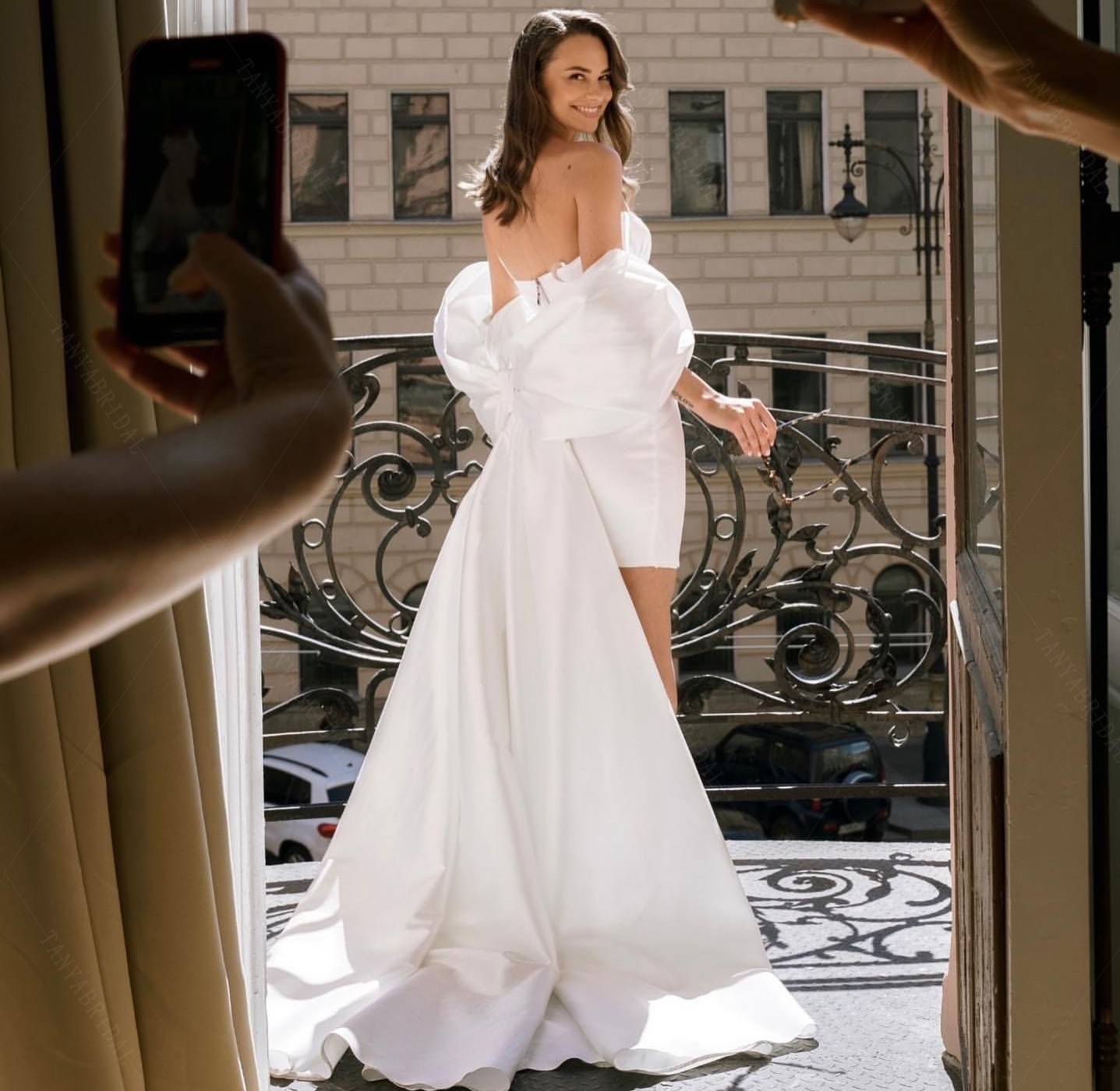 Fashion Beach Wedding Dress 2023 For Bride Removeable Sleeves Bow Taffeta Boho Bridal Gowns Custom Made Vestidos De Noiva