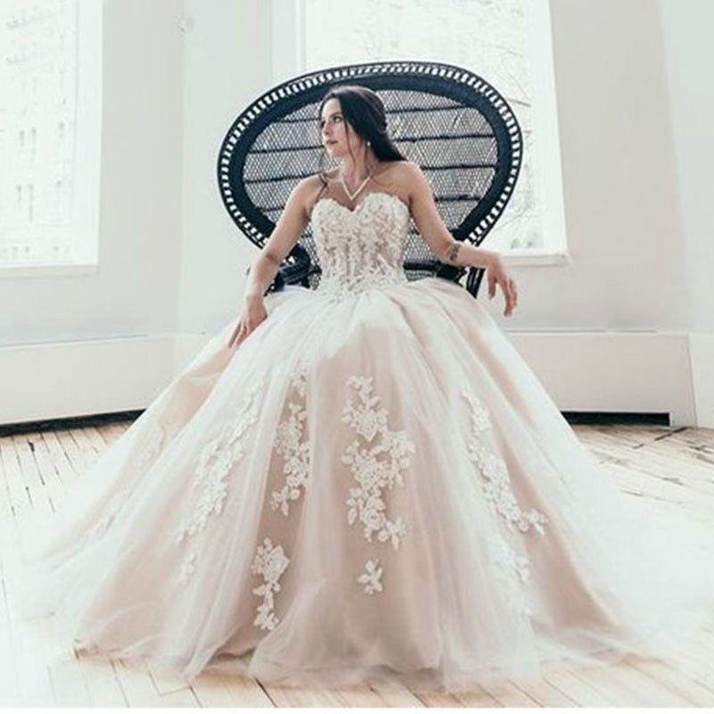 Sexy Sweetheart Lace Appliques Wedding Dresses Off the Shoulder Corset Back Bridal Gowns Formal Champagne Tulle Vestido De Noiva