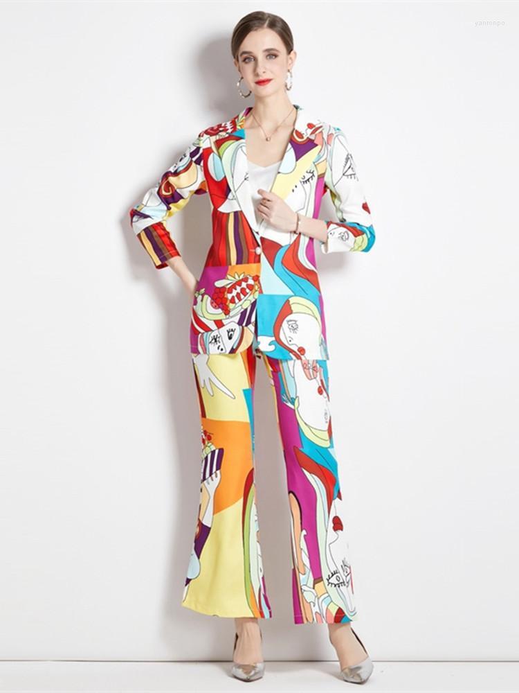 Women's Two Piece Pants Women's Autumn Fashion Colorblock Cartoon Print 2 Set Women's Notched Long Sleeve Suit Jacket Blazer Coat, Picture color
Women's Two Piece Pants Women's Autumn Fashion Colorblock Cartoon Print 2 Set Women's Notched Long Sleeve Suit Jacket Blazer Coat, Picture color