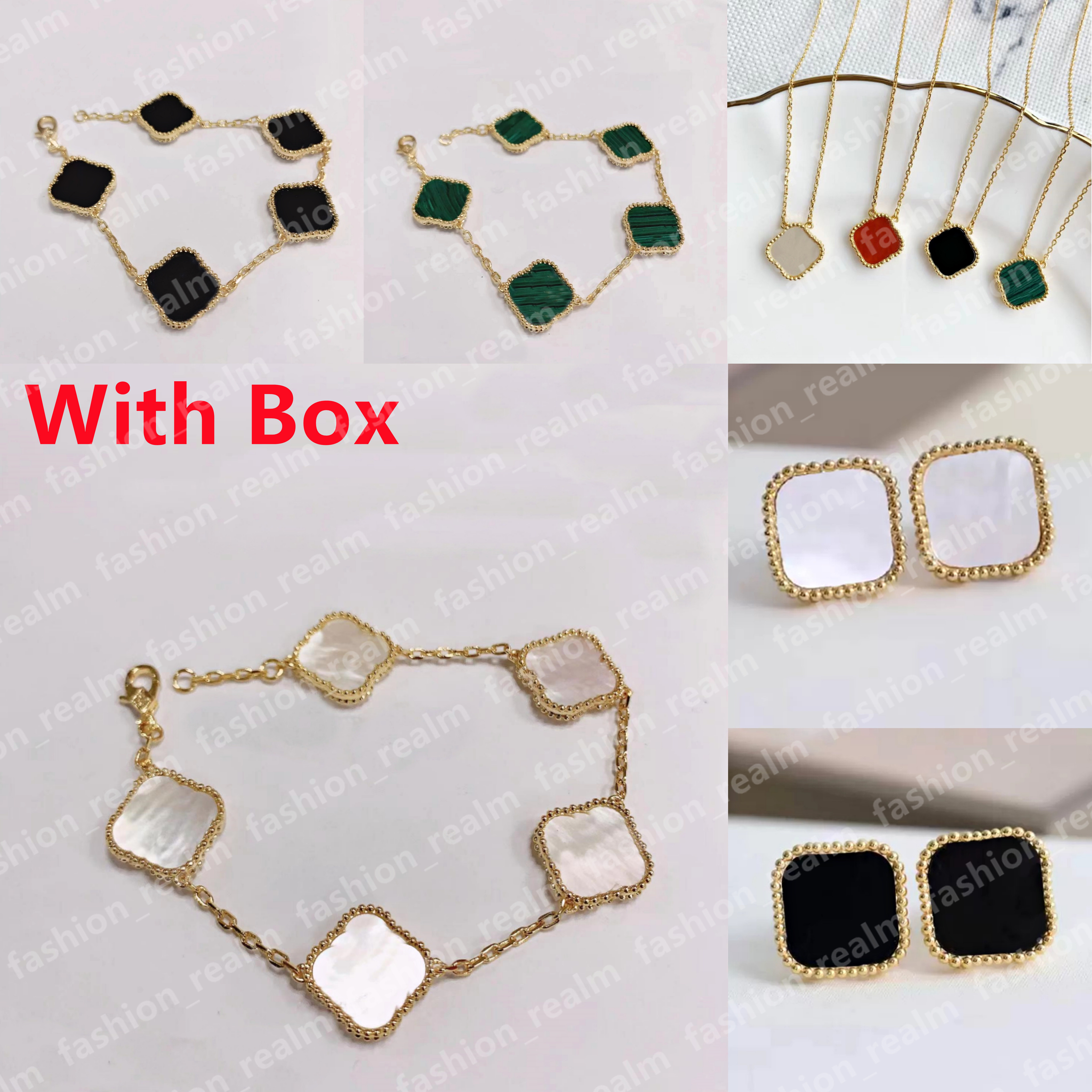Four Leaf Clover Bracelet Designer Jewelry Set Link Chain clover necklace Stud Earrings Gold Silver Mother of Pearl Green Red Flower Charm Bracelets Women with Box
Four Leaf Clover Bracelet Designer Jewelry Set Link Chain clover necklace Stud Earrings Gold Silver Mother of Pearl Green Red Flower Charm Bracelets Women with Box