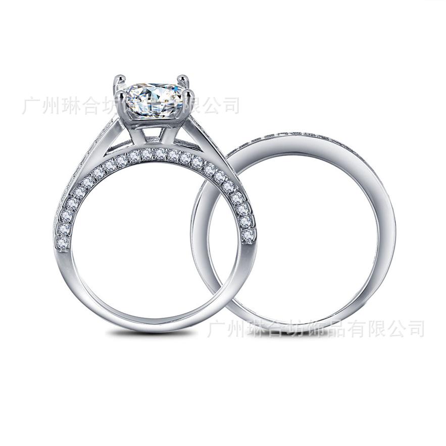 New Real 925 Sterling Silver Ring Set for Women Princess Cut Wedding Ring Sets Jewelry N60247d