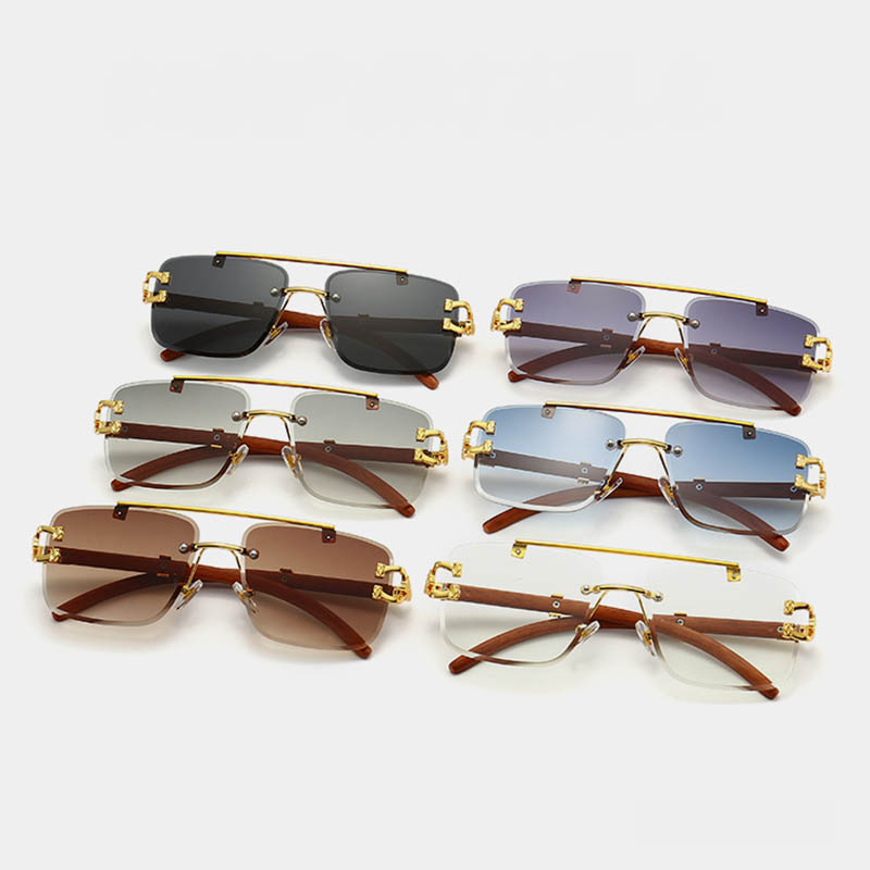 Rimless Square Pilot Sunglasses With Special Leopard Gilding Hinge Plastic Woodgrain Temples Vintage Trimming Sun Glasses Wholesale
Rimless Square Pilot Sunglasses With Special Leopard Gilding Hinge Plastic Woodgrain Temples Vintage Trimming Sun Glasses Wholesale