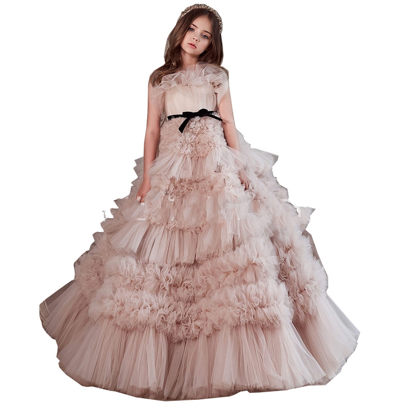 2023 Flower Girl Dresses Cute White Lace Little Kids Princess Jewel Neck Tulle Applique Puffy Floral Formal Wears Party Communion Pageant Gowns Sweep 
