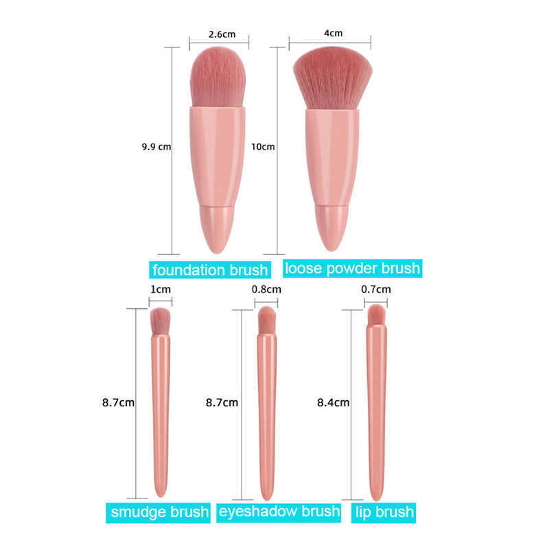 Portable 5pcs Fiber Soft Bristle Makeup Brushes Set With Mirror Mini Foundation Loose Powder Smudge Eyeshadow Lip Brush Beauty Makeups