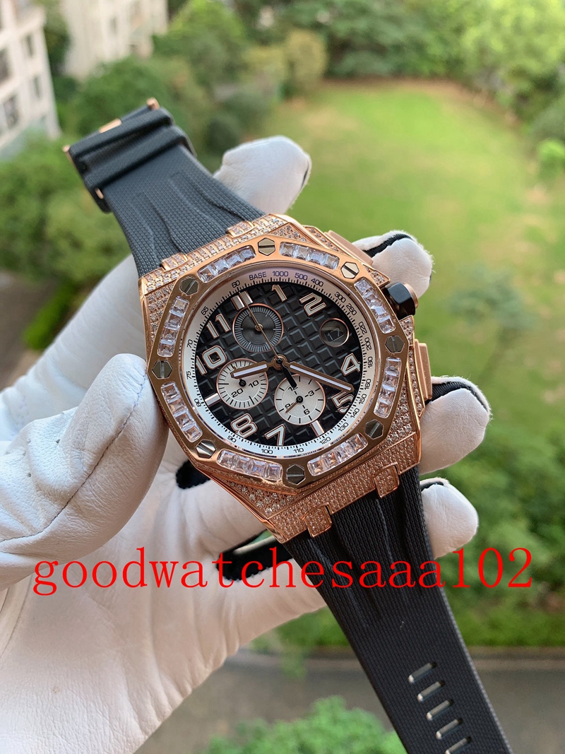 Fashion Perfect Quality Men's Watch 18K Rose Gold Diamond Blue Green Dial VK Quartz Chronograph Working Mens Watches Rubber Strap Bands Men's Wristwatches
Fashion Perfect Quality Men's Watch 18K Rose Gold Diamond Blue Green Dial VK Quartz Chronograph Working Mens Watches Rubber Strap Bands Men's Wristwatches