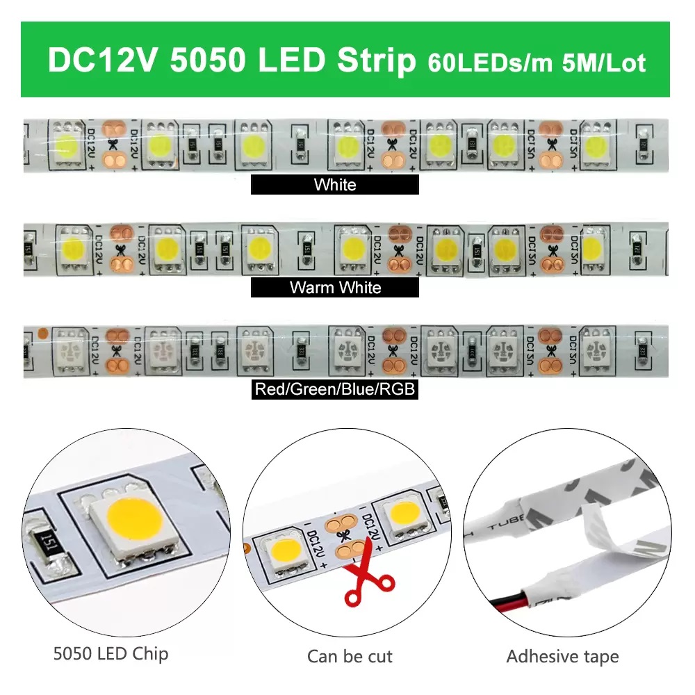 High Birght 5M 5050 2835 Led Strips Light Warm Pure White Red Green RGB Flexible 5M Roll 300 Leds 12V outdoor Ribbon