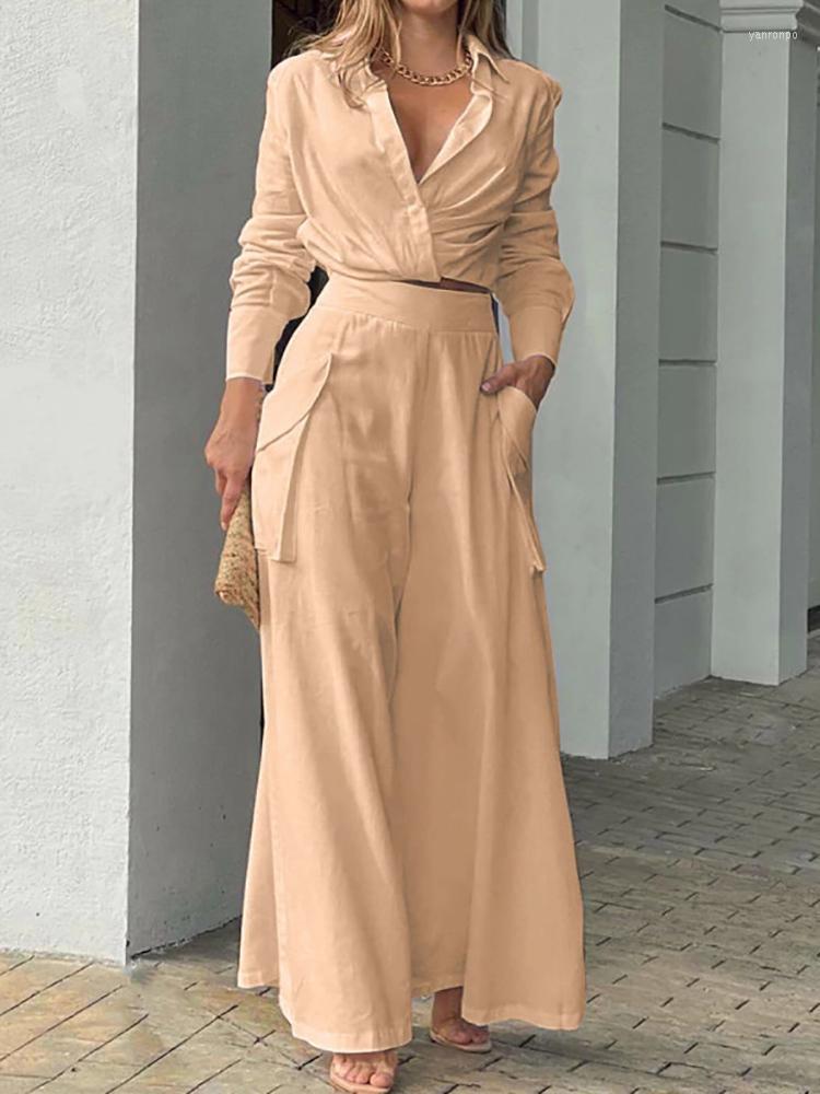 Women' Two Piece Pants Women' Elegant Outfits Women Solid Buttoned Turn-down Collar Long Sleeve Crop Top And Wide Leg Set Office, 01 green
Women' Two Piece Pants Women' Elegant Outfits Women Solid Buttoned Turn-down Collar Long Sleeve Crop Top And Wide Leg Set Office, 01 green