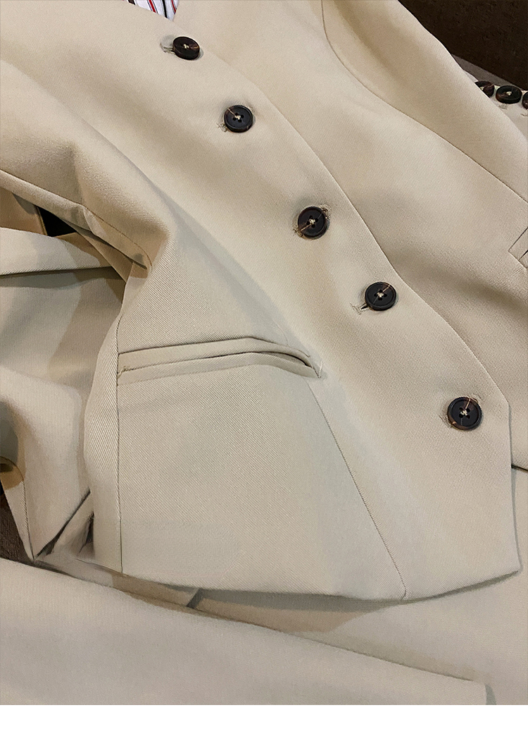 Autumn Beige Solid Color Two Piece Pants Sets Long Sleeve Notched-Lapel Single-Breasted Blazers Top & Vest & Long Pants Suits Set 5WF209316