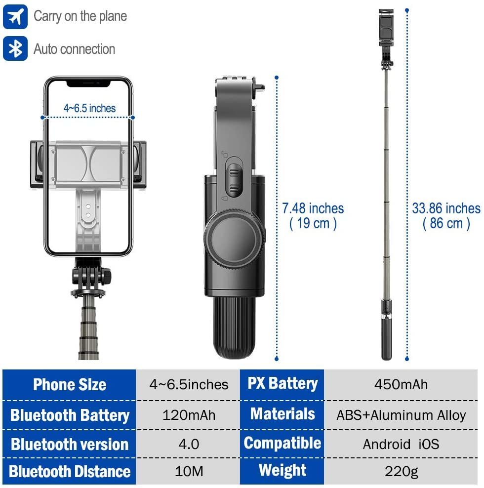 Stabilizers Selfie Stick Tripod Gimbal Stabilizer For Cell Mobile Phone Holder Smartphone Action Camera Cellphone Handheld Gimble Manual Pau 221028
