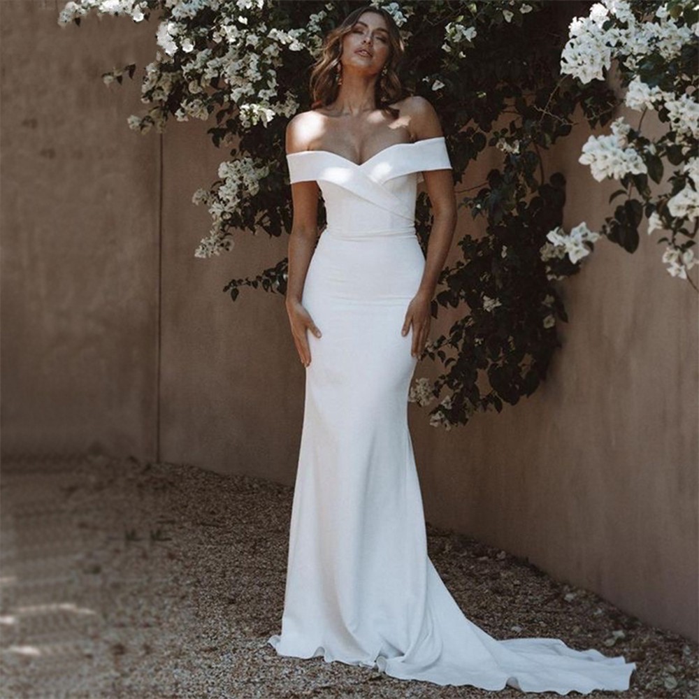 Elegant Mermaid Satin Wedding Dress for Women 2023 Sweetheart Backless Bride Gowns Off Shoulder Vestidos De Novia Robe De Mariage