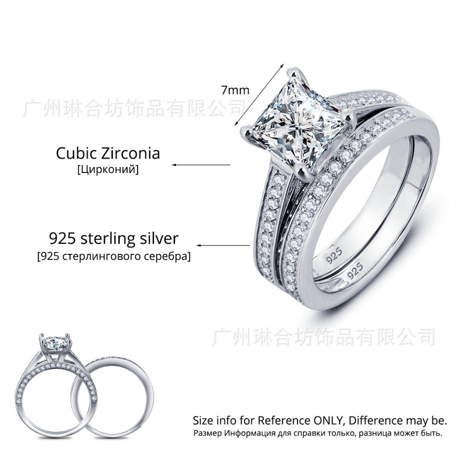 New Real 925 Sterling Silver Ring Set for Women Princess Cut Wedding Ring Sets Jewelry N60247d