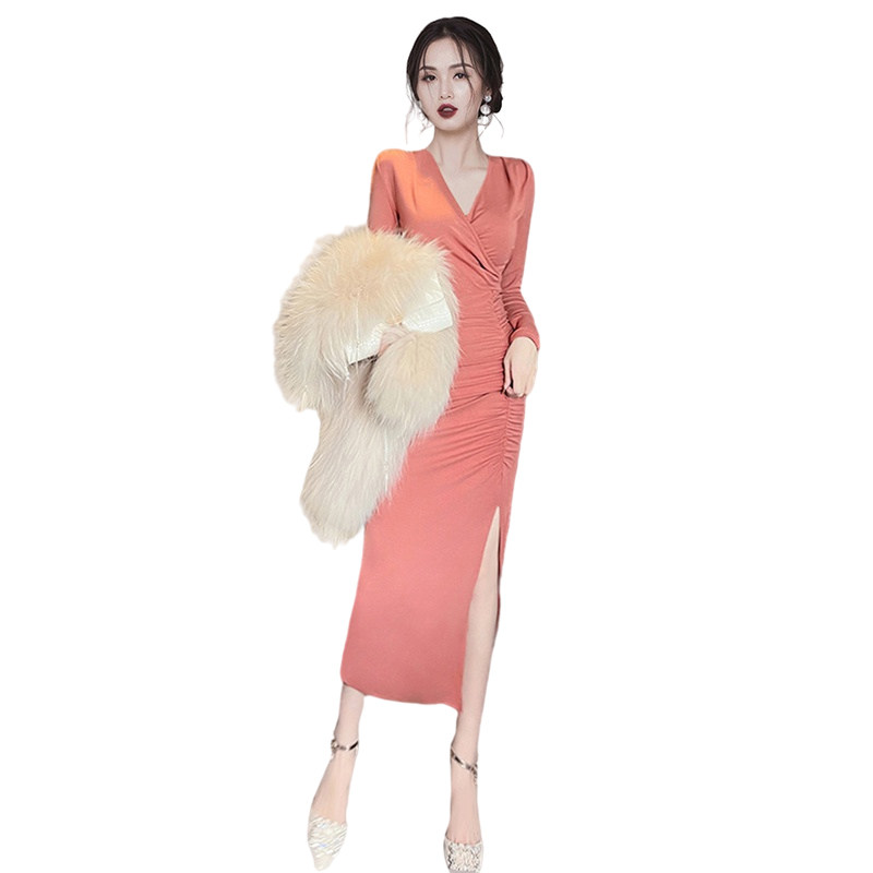 Goddess Fan Jingyuan Light luxury niche long skirt 2022 autumn and winter new women' V -neck open forks, Pink
Goddess Fan Jingyuan Light luxury niche long skirt 2022 autumn and winter new women' V -neck open forks, Pink