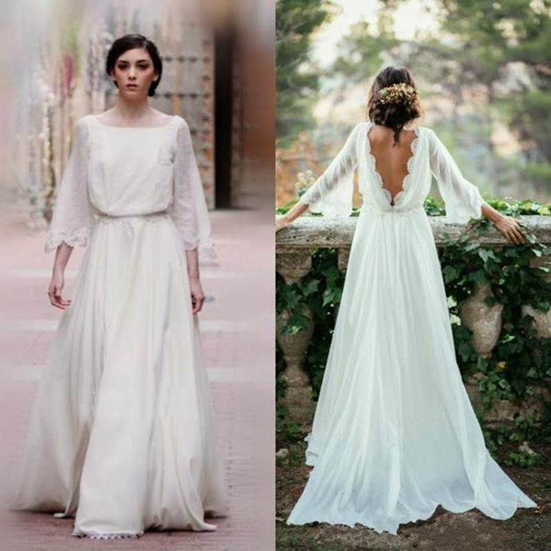 Unique On Sale A Line White Backless Bridal Wedding Dresses Chiffon Lace 3/4 Sleeves Bateau Neckline Wedding Gowns for Bride, Gold
Unique On Sale A Line White Backless Bridal Wedding Dresses Chiffon Lace 3/4 Sleeves Bateau Neckline Wedding Gowns for Bride, Gold