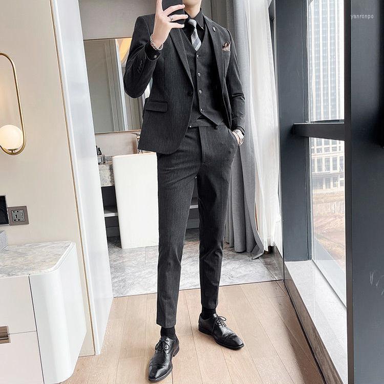 Men' Suits Men' & Blazers Men Spring Fashion Striped Slim Men' Business Casual Suit 2pcs Male Groom Wedding Dress Pants Sets, Dark grey 
Men' Suits Men' & Blazers Men Spring Fashion Striped Slim Men' Business Casual Suit 2pcs Male Groom Wedding Dress Pants Sets, Dark grey