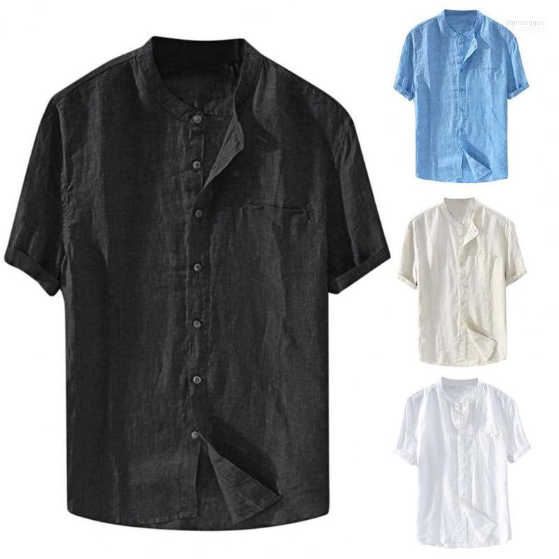 Men's Casual Shirts Men's Loose Top Stylish Shirt Summer Soft Stand Collar Single-breasted, White