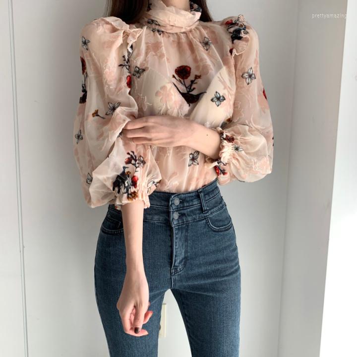 Women's Blouses 2022 Brand Flocking Flower Transparent Blouse Stand Collar Long Sleeve Summer Thin Chic Unique Tops Blusa Mujer, Multi
Women's Blouses 2022 Brand Flocking Flower Transparent Blouse Stand Collar Long Sleeve Summer Thin Chic Unique Tops Blusa Mujer, Multi