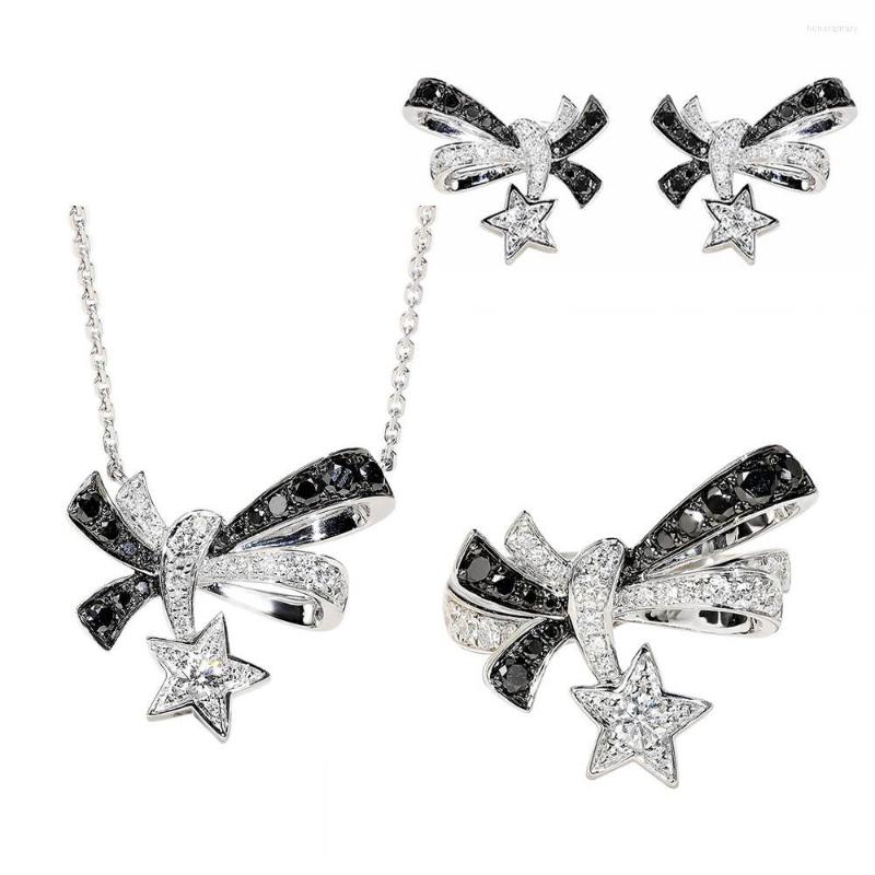 Necklace Earrings Set Foydjew Bowknot Design Plated Silver Black Zircon Rings Luxury Butterfly Pendant Earring For Women, Picture shown
Necklace Earrings Set Foydjew Bowknot Design Plated Silver Black Zircon Rings Luxury Butterfly Pendant Earring For Women, Picture shown