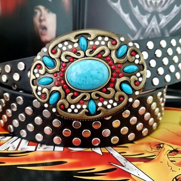 Men's and women's studded belt Women's caring national style beaded belt Skull dragon head buckle belts, As picture
Men's and women's studded belt Women's caring national style beaded belt Skull dragon head buckle belts, As picture