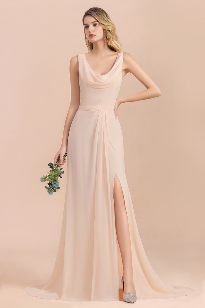 In Stock V Neck Long Bridesmaid Dresses Sexy Side Split Chiffon Formal Party Gowns Vestido Da Dama De Honra Fast Delivery Custom BM