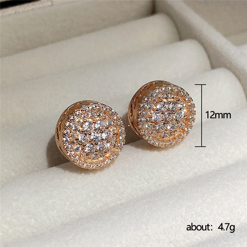 Charming Earrings for Men Women Yellow Rose Gold Plated Bling CZ Diamond Stone Stud Earrings for Nice Gift