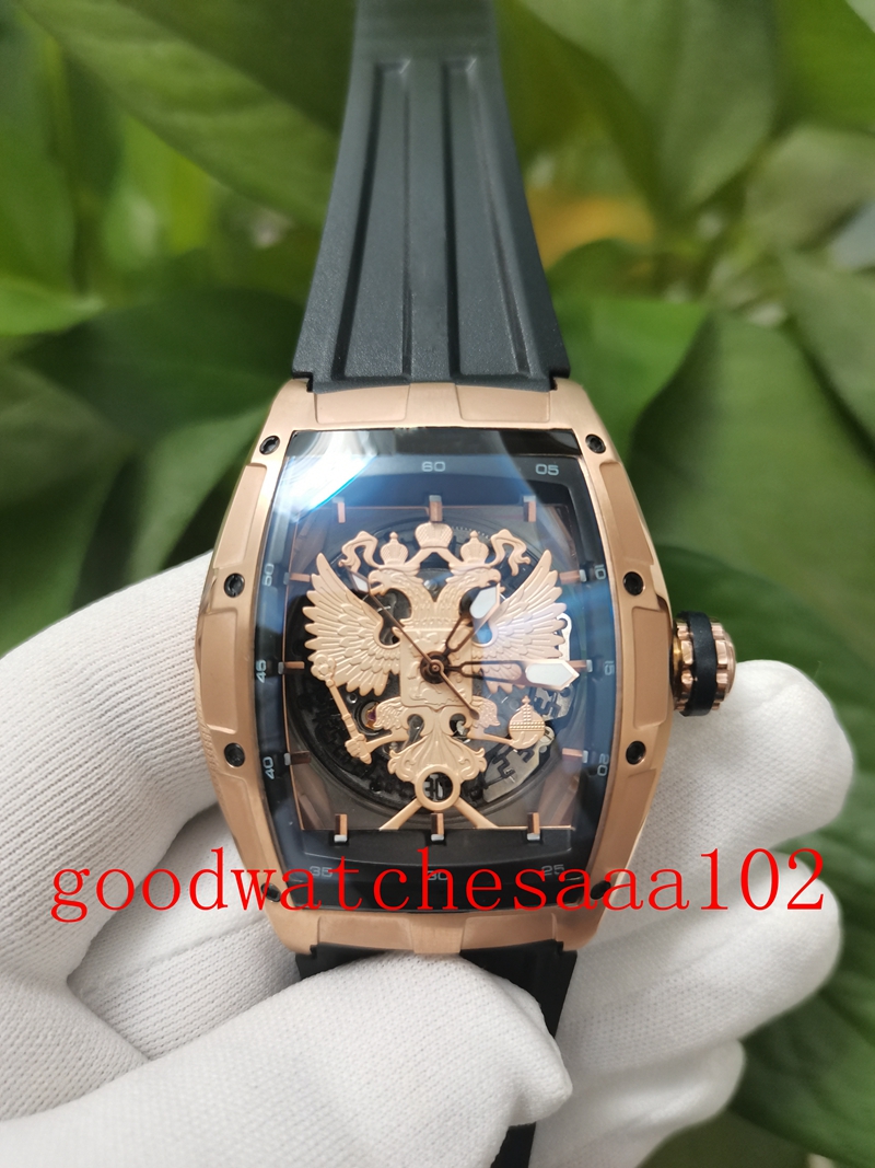 new version Men's Watches 18K Rose Gold Double-headed eagle Skeleton Dial Automatic Mechanical Transparent Rubber Strap Bands Mens Watch Watches
new version Men's Watches 18K Rose Gold Double-headed eagle Skeleton Dial Automatic Mechanical Transparent Rubber Strap Bands Mens Watch Watches
