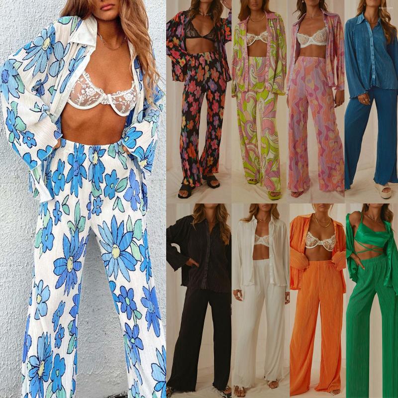Women' Two Piece Pants Sets Womens Outifits Elegant Pleated Floral Casual Long Sleeve Blouses With High Waist Loose Shirts Women, Light blue
Women' Two Piece Pants Sets Womens Outifits Elegant Pleated Floral Casual Long Sleeve Blouses With High Waist Loose Shirts Women, Light blue