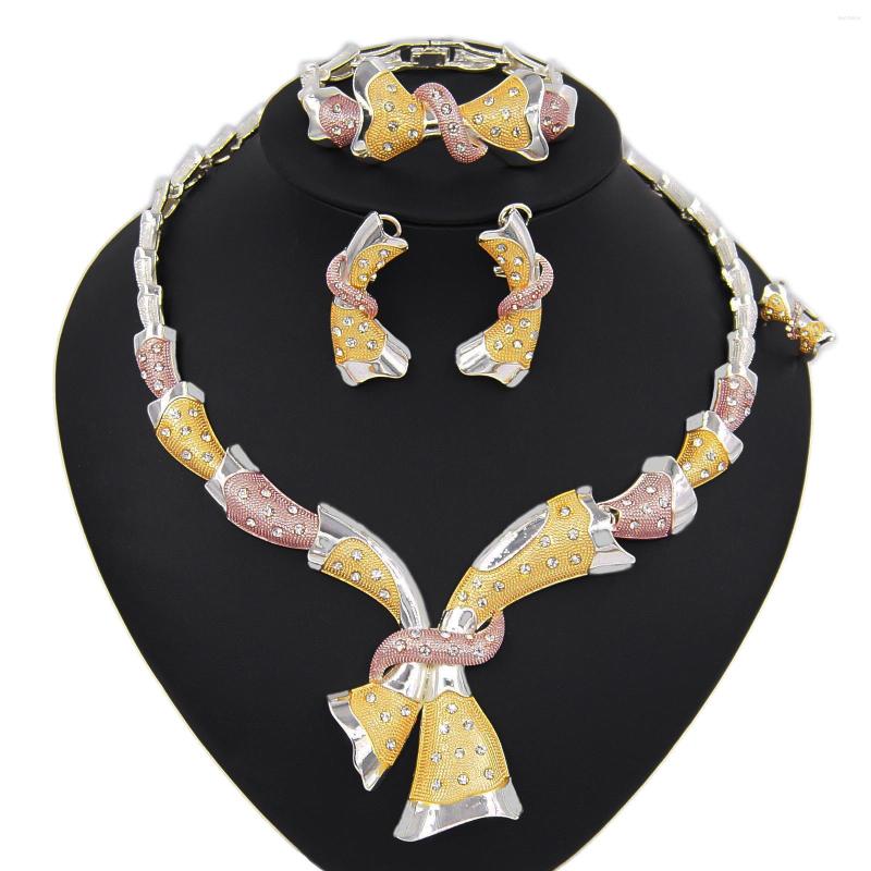 Necklace Earrings Set Yulaili Dubai Gold For Women Tricolor Bracelet Ring African Nigerian Bridal Wedding Jewellery, Picture shown
Necklace Earrings Set Yulaili Dubai Gold For Women Tricolor Bracelet Ring African Nigerian Bridal Wedding Jewellery, Picture shown