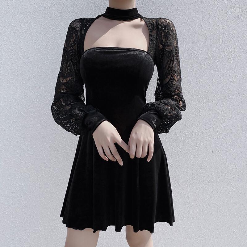 Casual Dresses 2022 Women Gothic Black Dress Lace Velvet Patchwork Fashion Lantern Long Sleeve Dark Club Party Female
Casual Dresses 2022 Women Gothic Black Dress Lace Velvet Patchwork Fashion Lantern Long Sleeve Dark Club Party Female