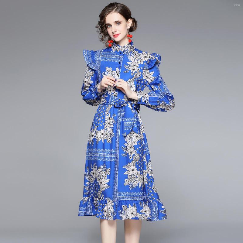 Casual Dresses Fashion Runway Shirt Dress Autumn 2022 Flower Print Women Elegant Long Sleeve Ruffles Belt A Line Midi Vestidos, Blue
Casual Dresses Fashion Runway Shirt Dress Autumn 2022 Flower Print Women Elegant Long Sleeve Ruffles Belt A Line Midi Vestidos, Blue