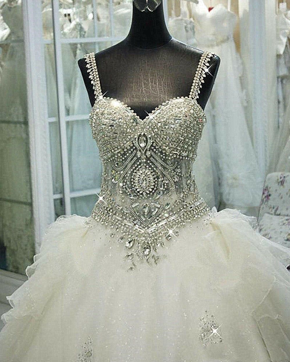Wedding Beaded 2023 Crystals Dresses Bridal Gown Spaghetti Straps Ruffles Chapel Train A e Custom Made Plus Size Vestido De Novia