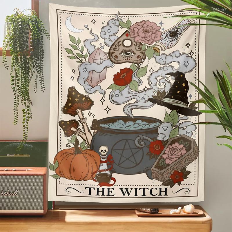 

Tapestries The Witch Tarot Card Tapestry Wall Hanging Retro Witchy Boho Cottage Core Home Decor Hippie Mushroom Carpet Decoration