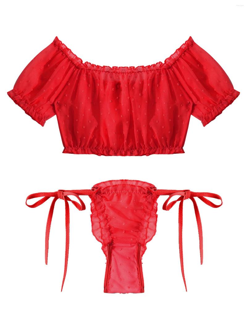 Men's G Strings Two-piece Sissy Lingerie Set Sexy Underwear Nightwear Off Shoulder Ruffled Crop Top Lace-up Frilly Thongs For Men, White
Men's G Strings Two-piece Sissy Lingerie Set Sexy Underwear Nightwear Off Shoulder Ruffled Crop Top Lace-up Frilly Thongs For Men, White