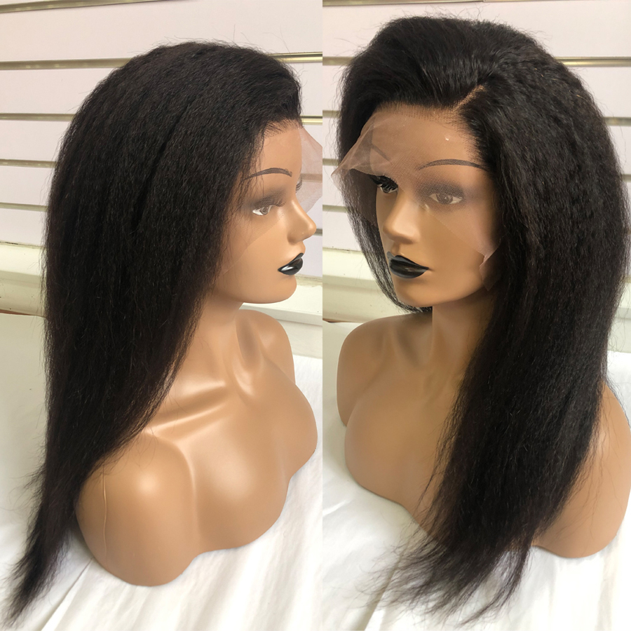 Kinky Straight Lace Front Human Hair Wigs 13X4 Transparent hd Frontal Wigs Pre Plucked 150% Density Yaki Diva1