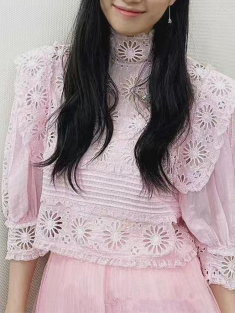 Women' Blouses Spring Autumn Solid Color Stand Collar Lace Hollow Flower Embroidery Half Lantern Sleeve Women Shirt, Pink
Women' Blouses Spring Autumn Solid Color Stand Collar Lace Hollow Flower Embroidery Half Lantern Sleeve Women Shirt, Pink