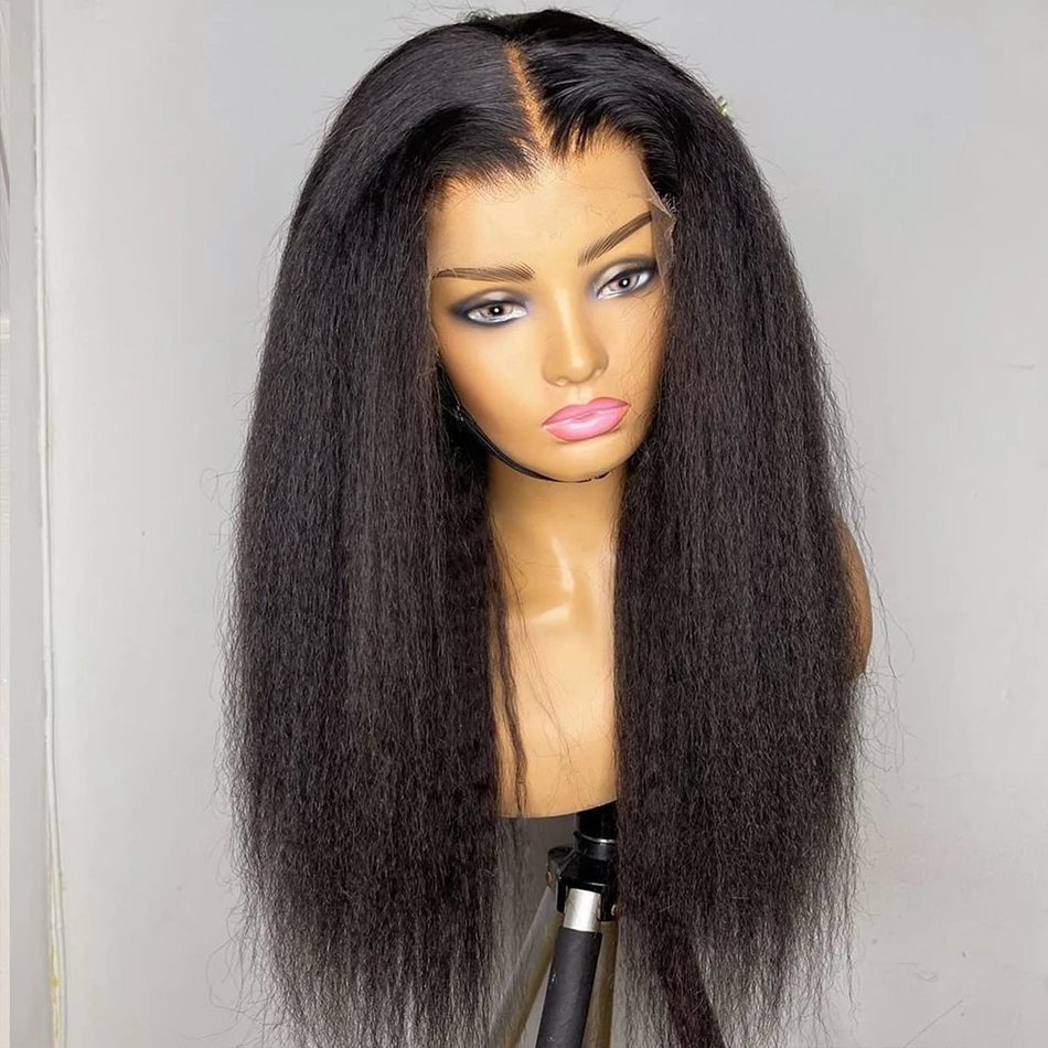 Kinky Straight Lace Front Human Hair Wigs 13X4 Transparent hd Frontal Wigs Pre Plucked 150% Density Yaki Diva1