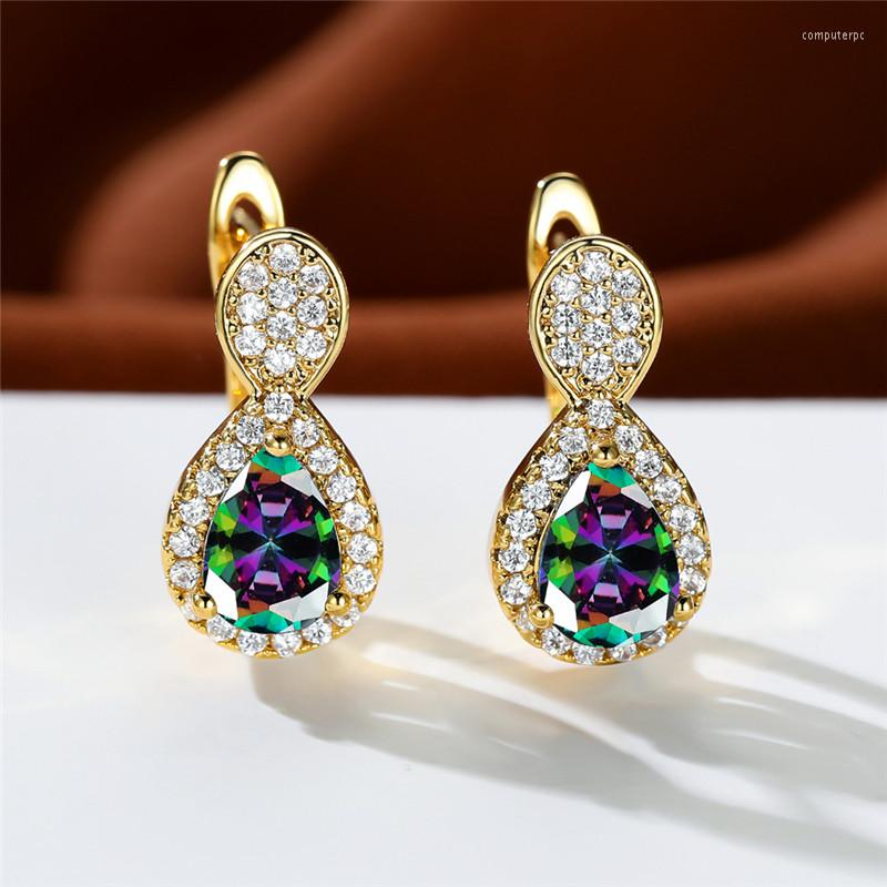 Hoop Earrings Charm Female Rainbow Zircon Crystal Water Drop Stone Classic Gold Color Wedding For Women
Hoop Earrings Charm Female Rainbow Zircon Crystal Water Drop Stone Classic Gold Color Wedding For Women