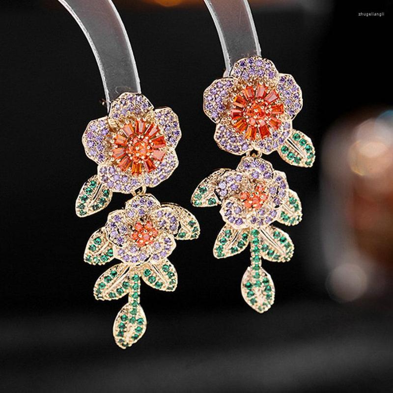 Dangle Earrings 1 Pair Colorful CZ Flower Drop Trendy Fully-Jewelled Long Women Party Accessory Ear Jewelry Arrival
Dangle Earrings 1 Pair Colorful CZ Flower Drop Trendy Fully-Jewelled Long Women Party Accessory Ear Jewelry Arrival