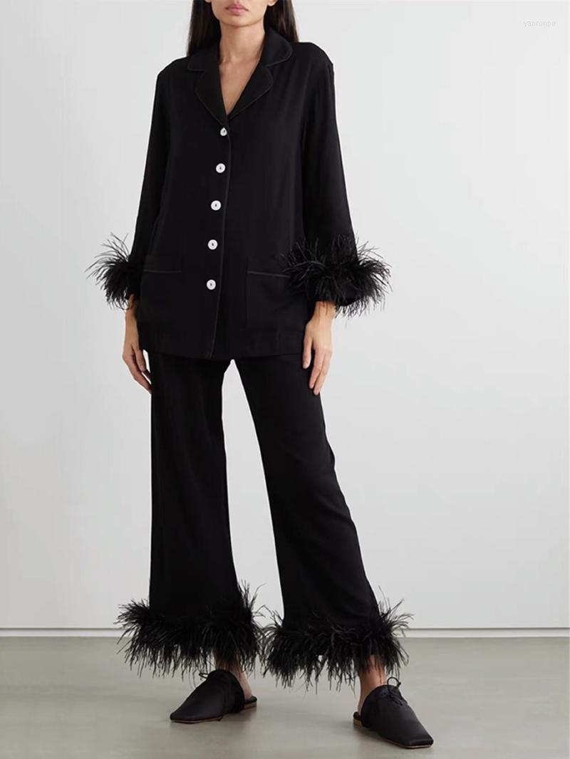 Women's Two Piece Pants Women's Feather Blazer Suit Set Women Long Sleeve Black Solid Color Top Straight Suits Female Fashion Spliced
Women's Two Piece Pants Women's Feather Blazer Suit Set Women Long Sleeve Black Solid Color Top Straight Suits Female Fashion Spliced