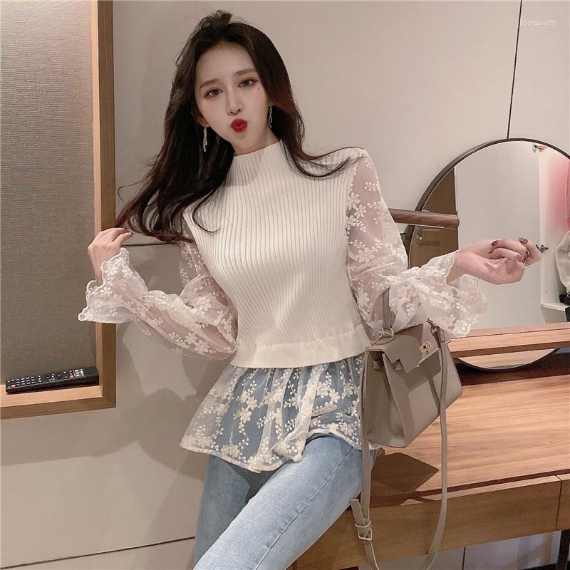 Women's Blouses Sweet Style Knitted Tops Korean Ladies Clothes Lace Long Sleeve Women Fashion Brand Perspective Shirts, Black
Women's Blouses Sweet Style Knitted Tops Korean Ladies Clothes Lace Long Sleeve Women Fashion Brand Perspective Shirts, Black