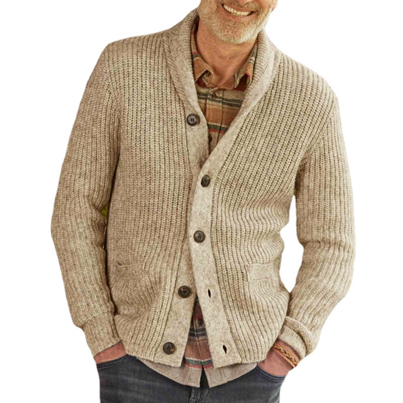 Fall/winter Lapel Neck Solid color long sleeve cardigan casual sweater jacket men, Beige
Fall/winter Lapel Neck Solid color long sleeve cardigan casual sweater jacket men, Beige