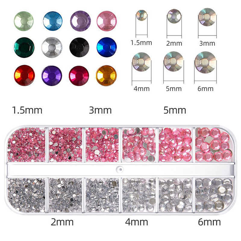 12 Grids Nail Art Jewelry Drill 12 Grid Set Flatback Crystal Nails Steentjes AB Steentjes Mixed Size Shiny Color Jewelrys Accessories